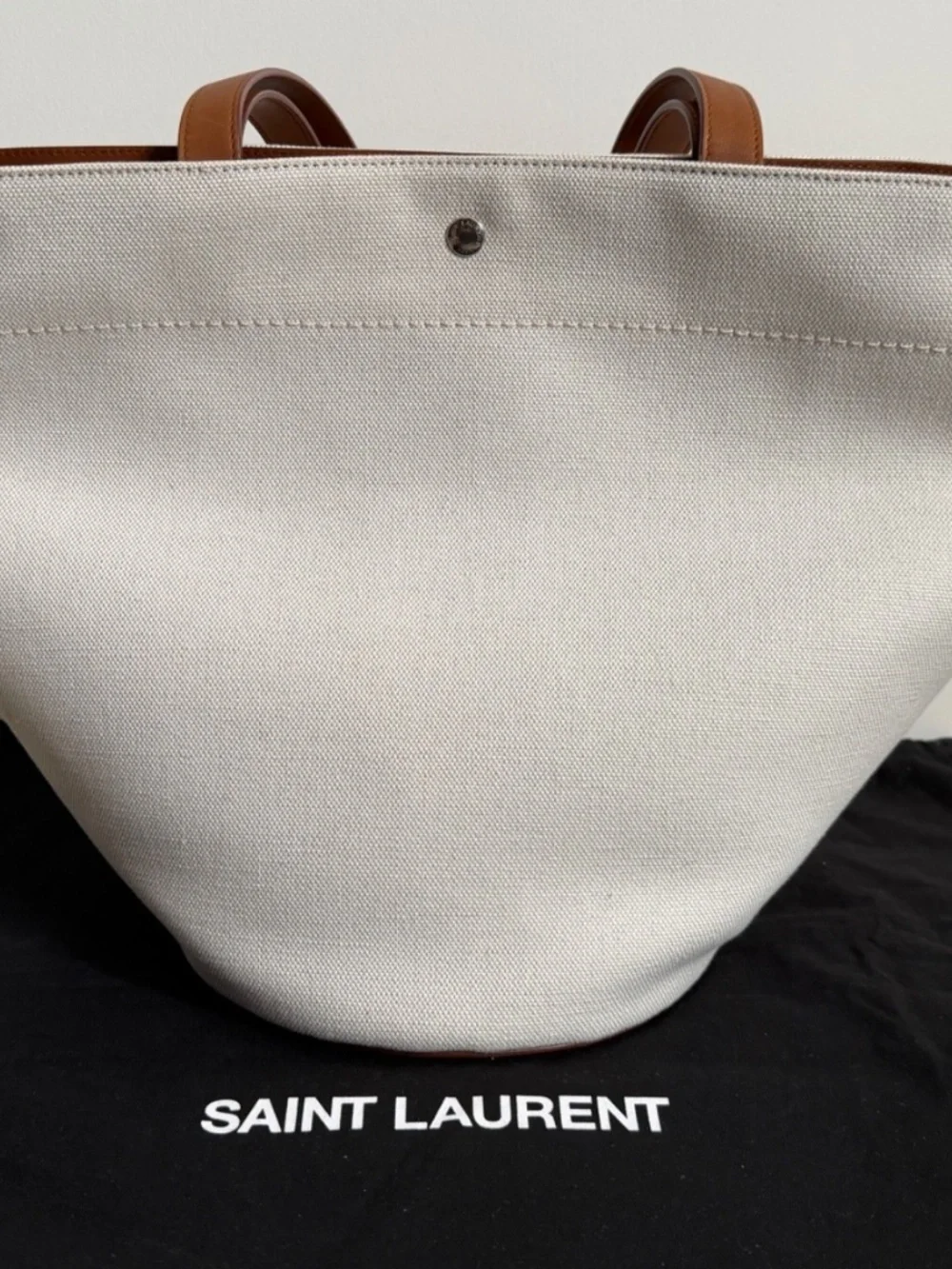 Saint Laurent YSL Rive Gauche Canvas Logo Leather Tote Shoulder Bag - Picture 13 of 15